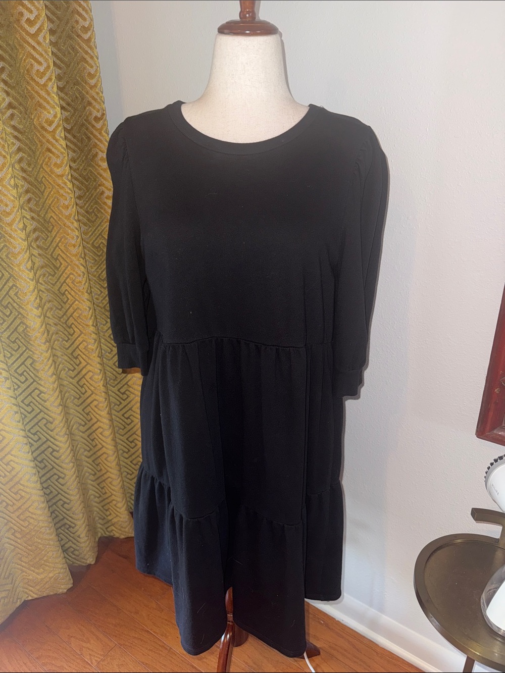 T.La Black Tiered Midi Dress with Short Sleeves